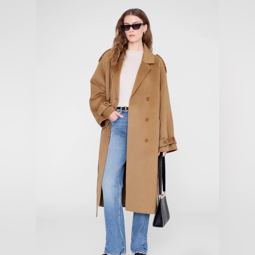 Anine Bing Cashmere Wool Camel Peacoat Trench